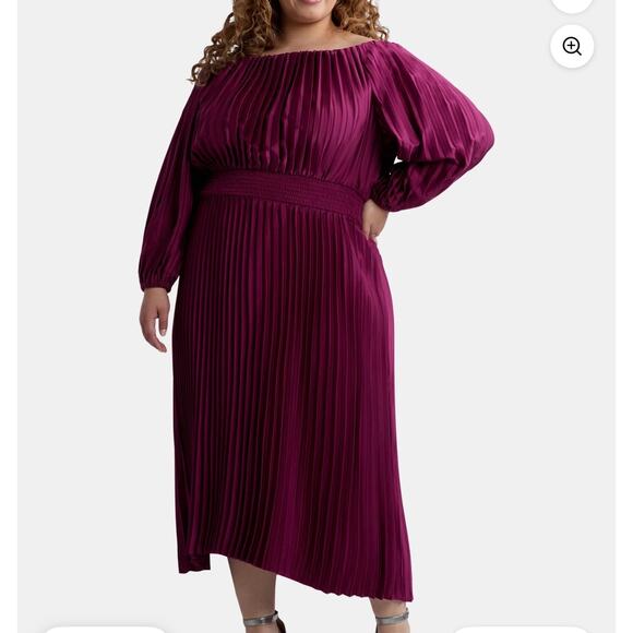 4X Terra & Sky Black Label Women's Plus Size Pleated Off the Shoulder Midi Dress - Picture 1 of 5